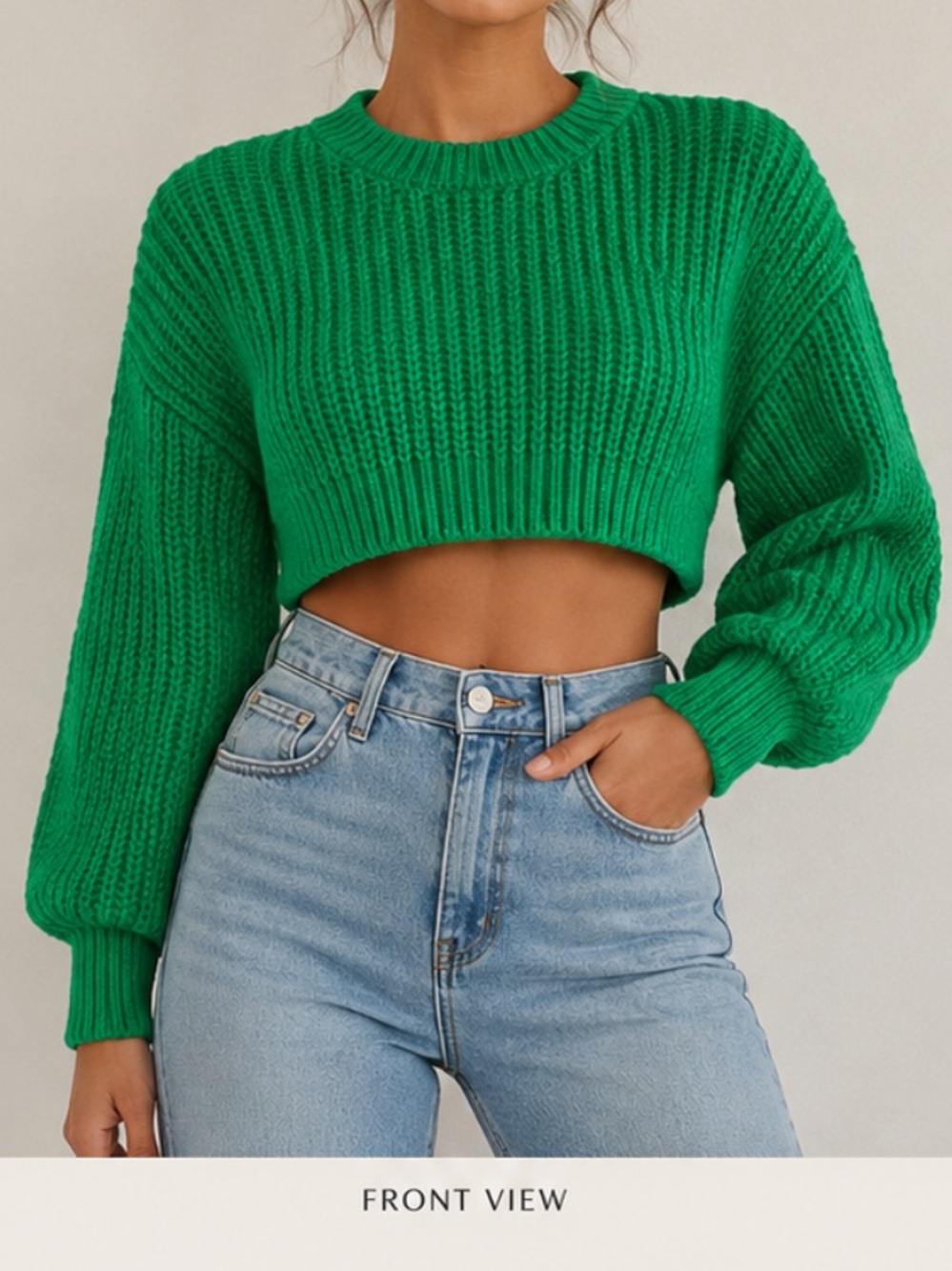 Zara Chunky Ribbed Cropped Sweater - Green
